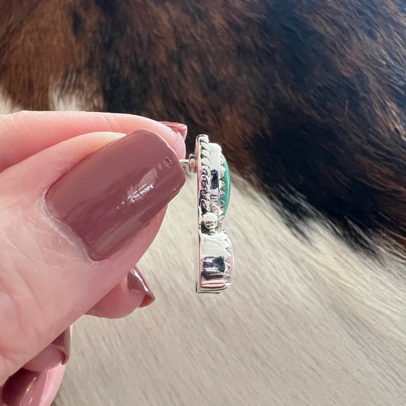 ❤️ Emerald Valley Turquoise & Pink Opal Navajo Style Sterling Cluster Earrings - Picture 11 of 16